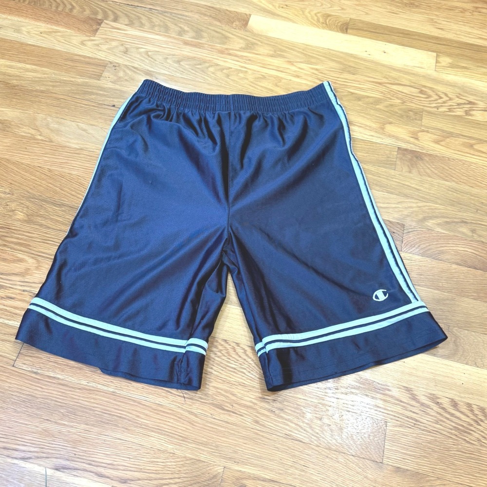 Champion Mens Navy Blue Athletic Basketball Shorts White Side Stripes Large